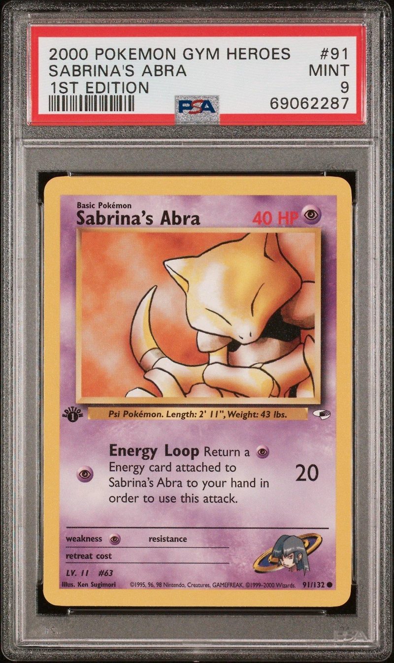 2000 Pokemon Gym Heroes 91 Sabrina's Abra 1st Edition PSA 9