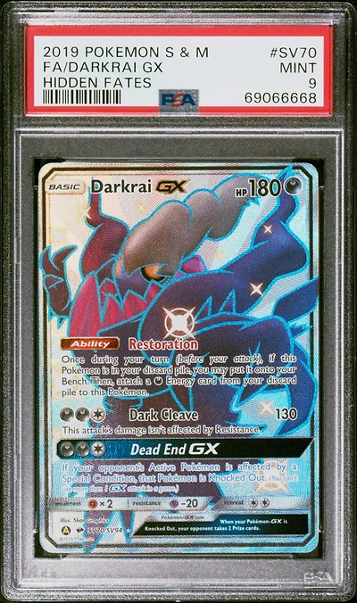 2019 Pokemon Sun & Moon Hidden Fates Sv70 Full Art/darkrai Gx PSA 9
