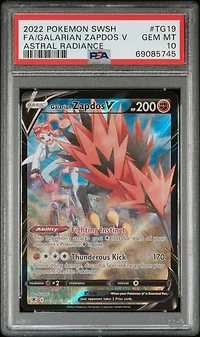 2022 Pokemon Sword & Shield Astral Radiance Tg19 Fa/galarian Zapdos V PSA 10