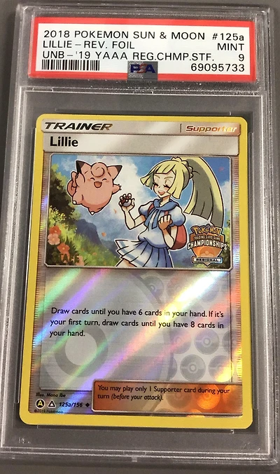 2018 Pokemon Sun & Moon Ultra Prism 125a Lillie-reverse Foil 2019 Yellow A Alternate Art Regional Championships Staff PSA 9