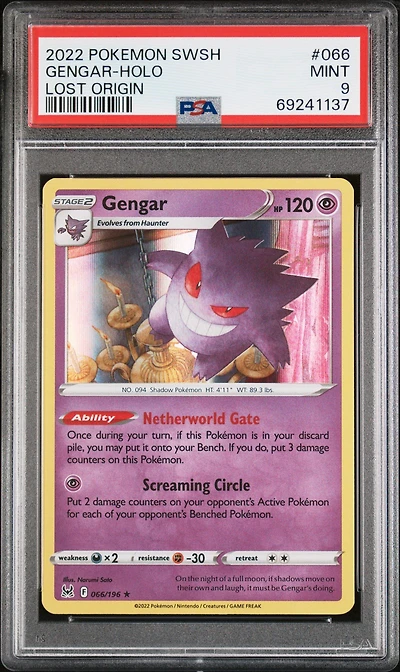 2022 Pokemon Sword & Shield Lost Origin 066 Gengar-holo PSA 9