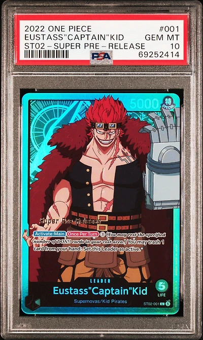 2022 One Piece Starter Deck St02-worst Generation 001 Eustass "captain" Kid Super Pre-release PSA 10