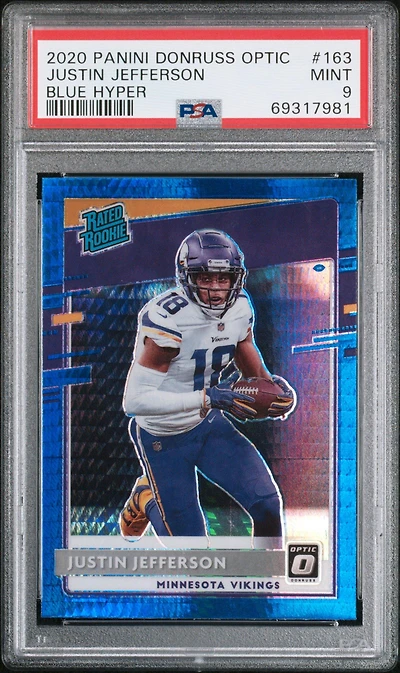 2020 Panini Donruss Optic 163 Justin Jefferson Blue Hyper PSA 9