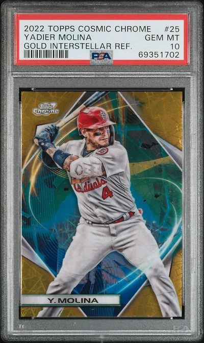 2022 Topps Cosmic Chrome 25 Yadier Molina Gold Interstellar Refractor PSA 10