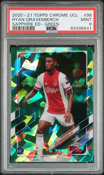 2020 Topps Chrome Uefa Champions League Sapphire Edition 98 Ryan Gravenberch Green PSA 9