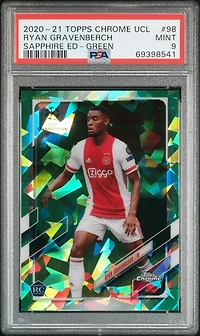 2020 Topps Chrome Uefa Champions League Sapphire Edition 98 Ryan Gravenberch Green PSA 9