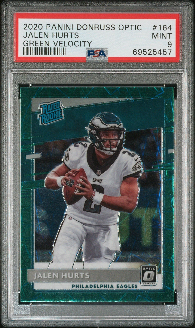 2020 Panini Donruss Optic 164 Jalen Hurts Green Velocity PSA 9