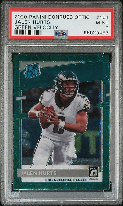 2020 Panini Donruss Optic 164 Jalen Hurts Green Velocity PSA