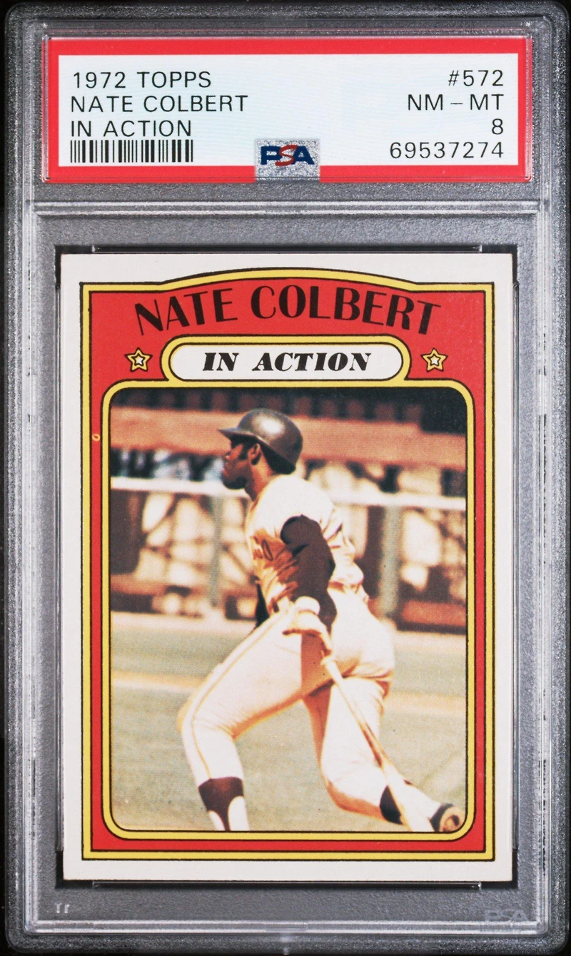 1972 Topps 572 Nate Colbert In Action PSA 8