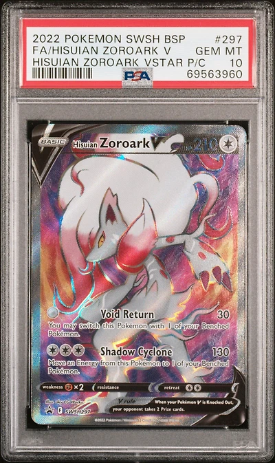 2022 Pokemon Swsh Black Star Promo 297 Full Art/hisuian Zoroark V Hisuian Zoroark Vstar Premium Collection PSA 10