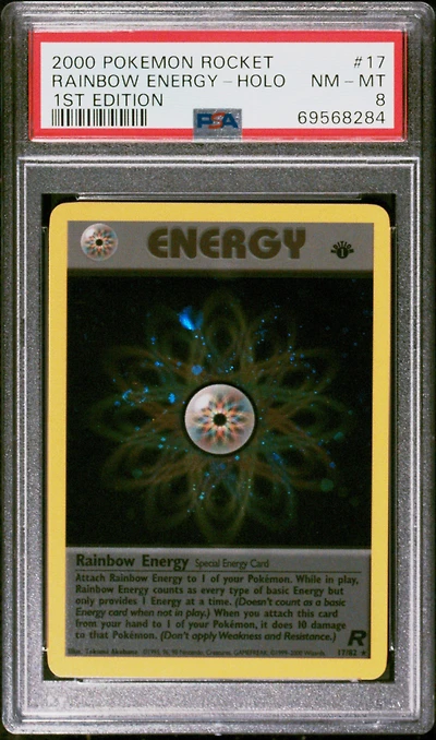 2000 Pokemon Rocket 17 Rainbow Energy PSA 8