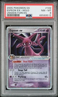 2005 Pokemon Ex Unseen Forces 102 Espeon Ex-holo PSA 8