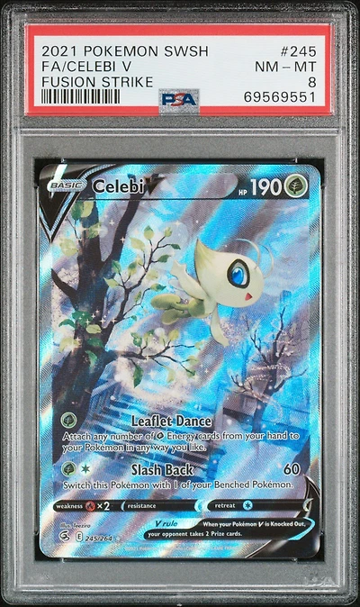 2021 Pokemon Sword & Shield Fusion Strike 245 Full Art/celebi V PSA