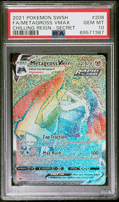 2021 Pokemon Sword & Shield Chilling Reign 208 Full Art/metagross Vmax Secret PSA 10