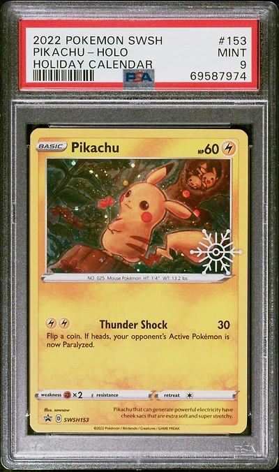 2022 Pokemon Swsh Black Star Promo 153 Pikachu-holo Holiday Calendar 2022 PSA