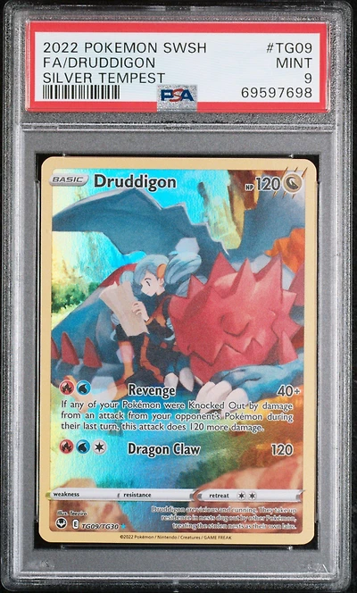 2022 Pokemon Sword & Shield Silver Tempest Tg09 Full Art/druddigon PSA