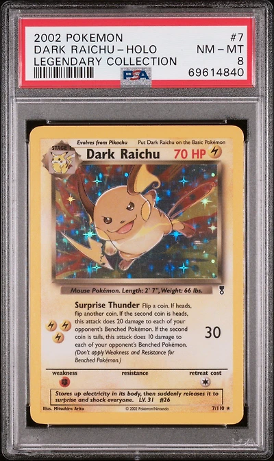 2002 Pokemon Legendary Collection 7 Dark Raichu-holo PSA 8
