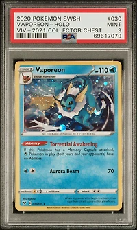 2020 Pokemon Sword & Shield Vivid Voltage 030 Vaporeon-holo 2021 Collector Chest PSA 9