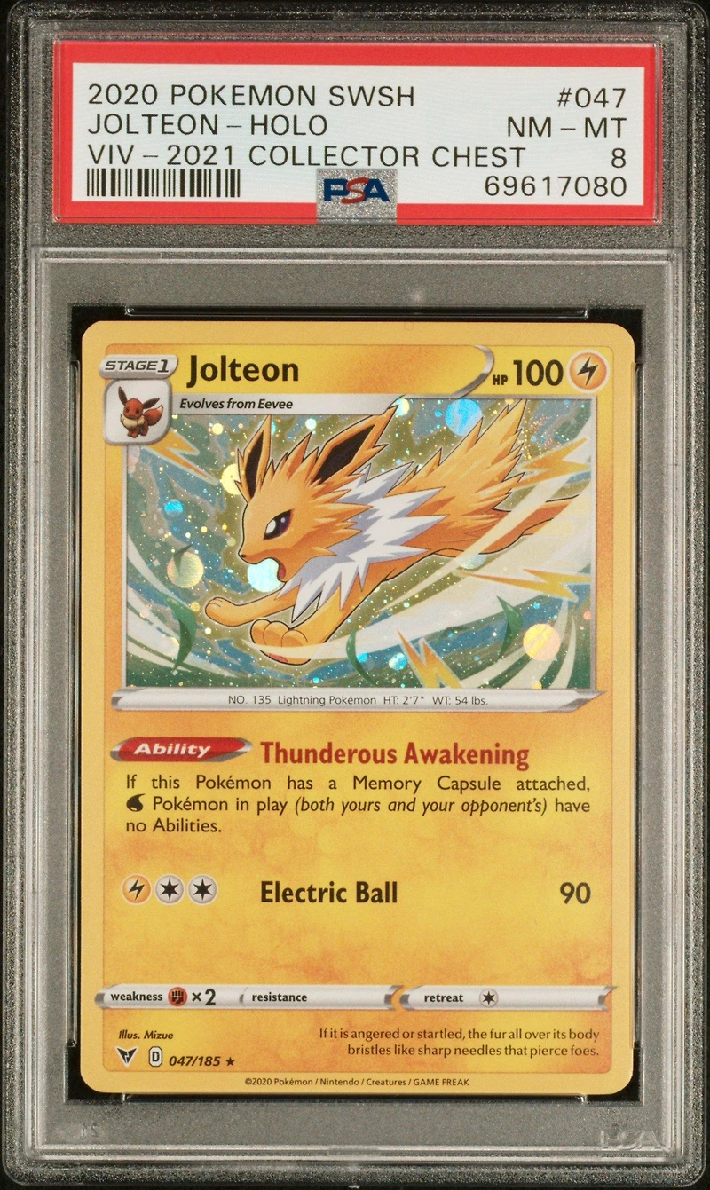 2020 Pokemon Sword & Shield Vivid Voltage 047 Jolteon-holo 2021 Collector Chest PSA