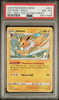 2020 Pokemon Sword & Shield Vivid Voltage 047 Jolteon-holo 2021 Collector Chest PSA