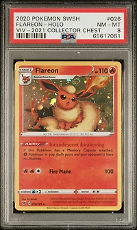 2020 Pokemon Sword & Shield Vivid Voltage 026 Flareon-holo 2021 Collector Chest PSA 8