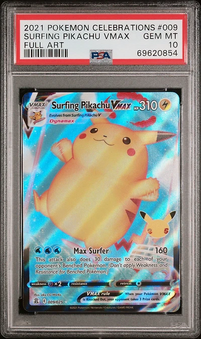2021 Pokemon Celebrations 009 Full Art/surfing Pikachu Vmax PSA