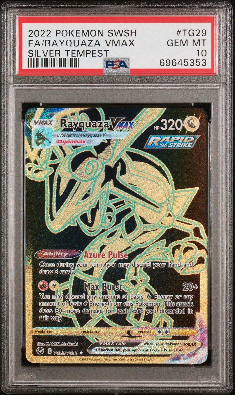 2022 Pokemon Sword & Shield Silver Tempest Tg29 Full Art/rayquaza Vmax PSA