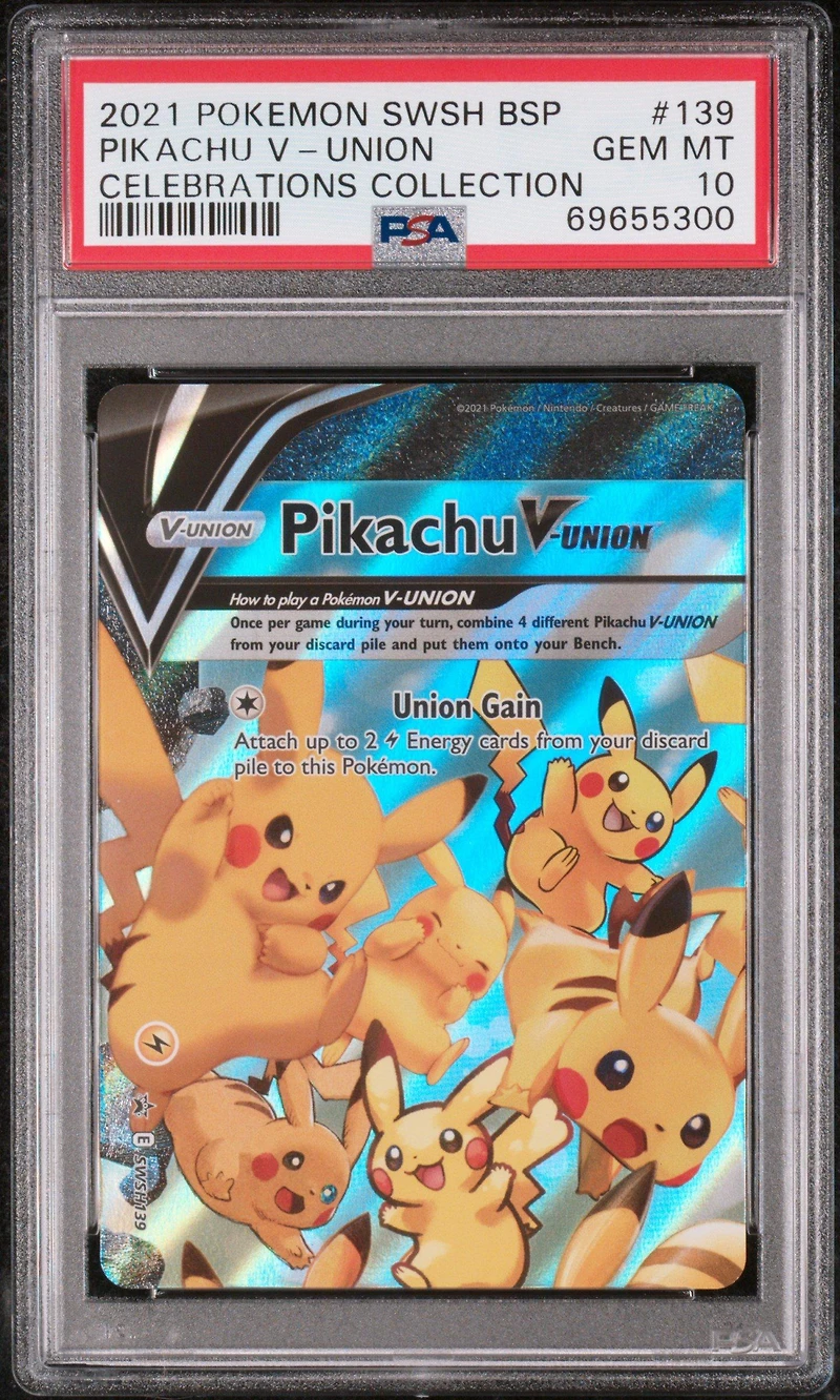 2021 Pokemon Swsh Black Star Promo Pikachu V-union Celebrations Collection PSA