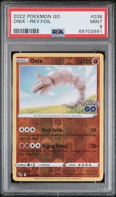 2022 Pokemon Go 036 Onix-reverse Foil PSA 9