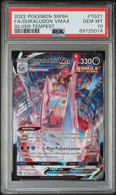 2022 Pokemon Sword & Shield Silver Tempest Tg21 Full Art/duraludon Vmax PSA