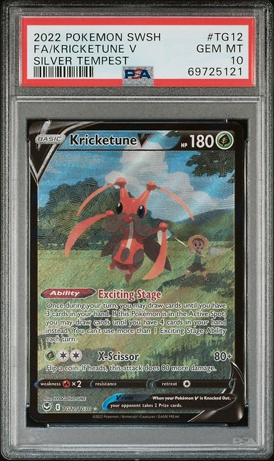 2022 Pokemon Sword & Shield Silver Tempest Tg12 Full Art/kricketune V PSA