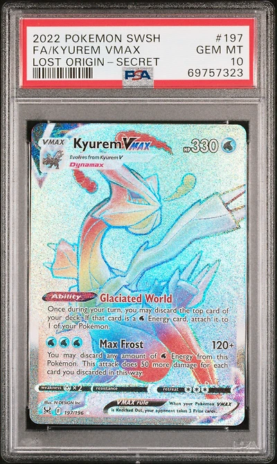 2022 Pokemon Sword & Shield Lost Origin 197 Full Art/kyurem Vmax Secret PSA 10