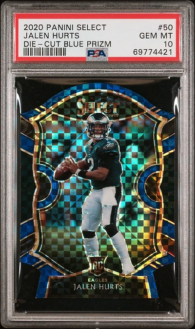 2020 Panini Select 50 Jalen Hurts Die-cut Blue Prizm PSA 10