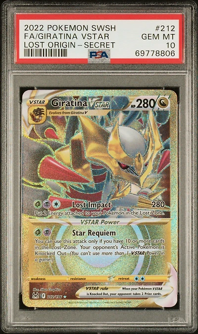 2022 Pokemon Sword & Shield Lost Origin Full Art/giratina Vstar Secret PSA
