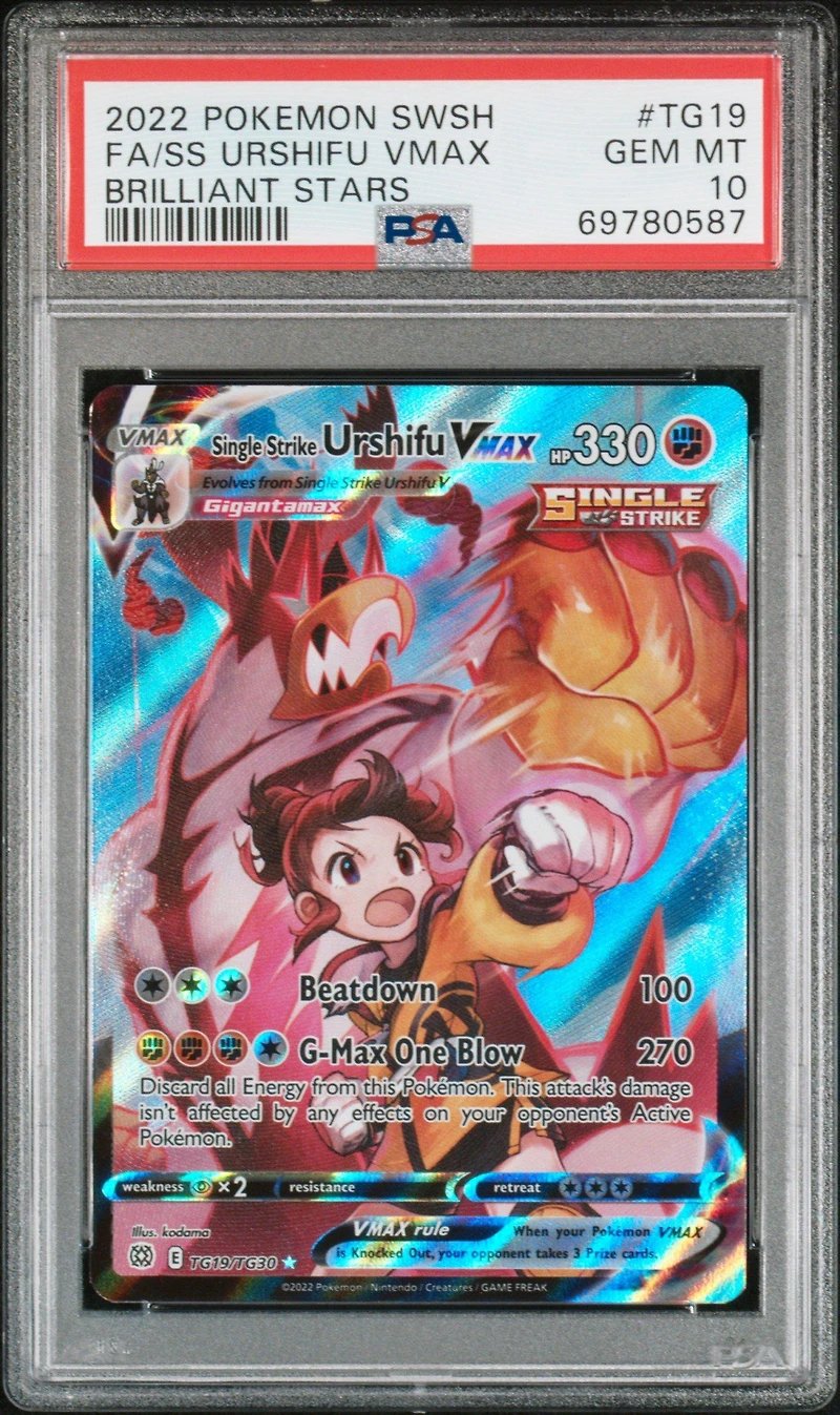 2022 Pokemon Sword & Shield Brilliant Stars Tg19 Full Art/single Strike Urshifu Vmax PSA