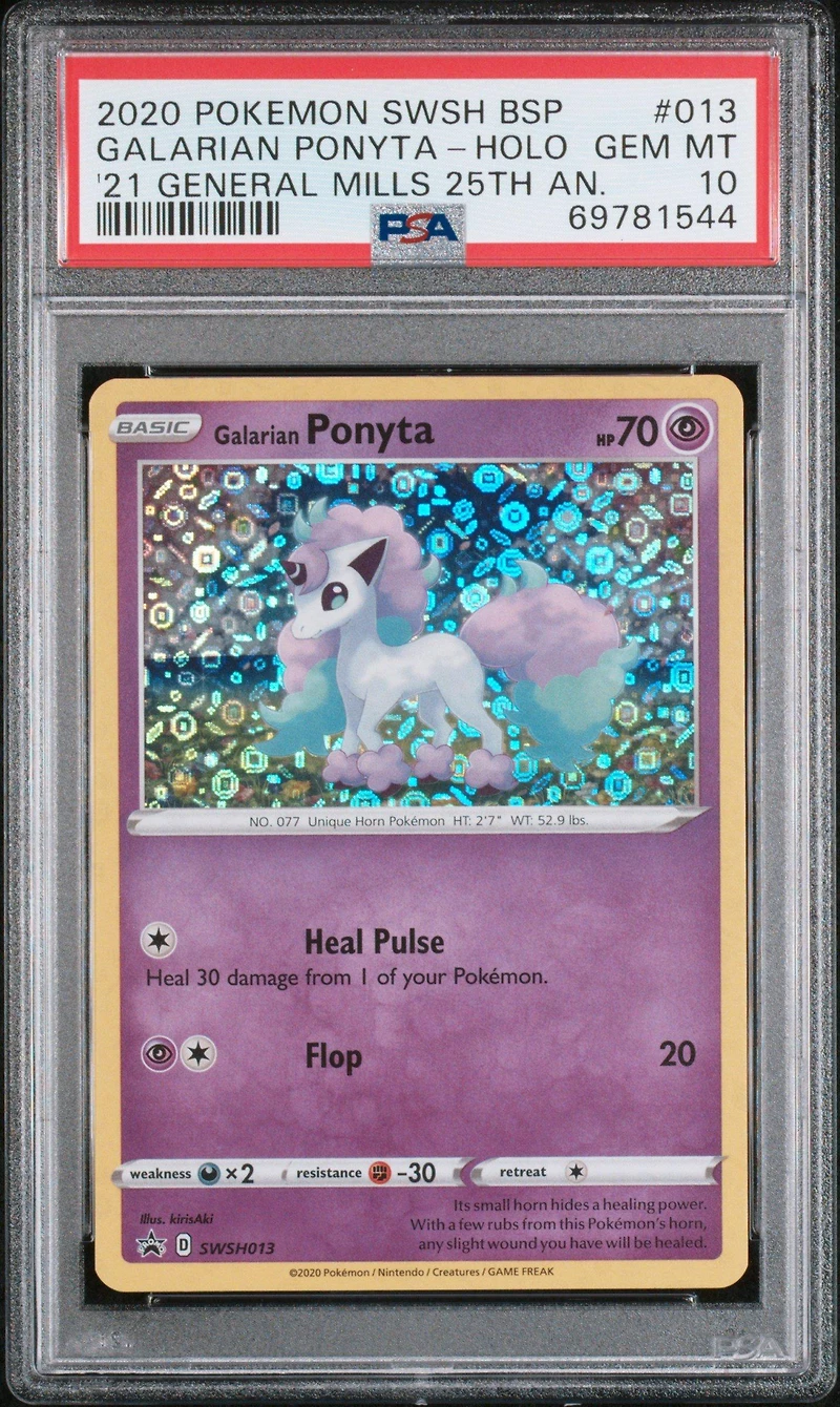 2020 Pokemon Swsh Black Star Promo 013 Galarian Ponyta-holo 2021 General Mills 25th Anniversary PSA 10