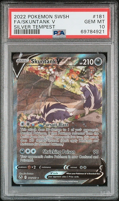 2022 Pokemon Sword & Shield Silver Tempest Full Art/skuntank V PSA