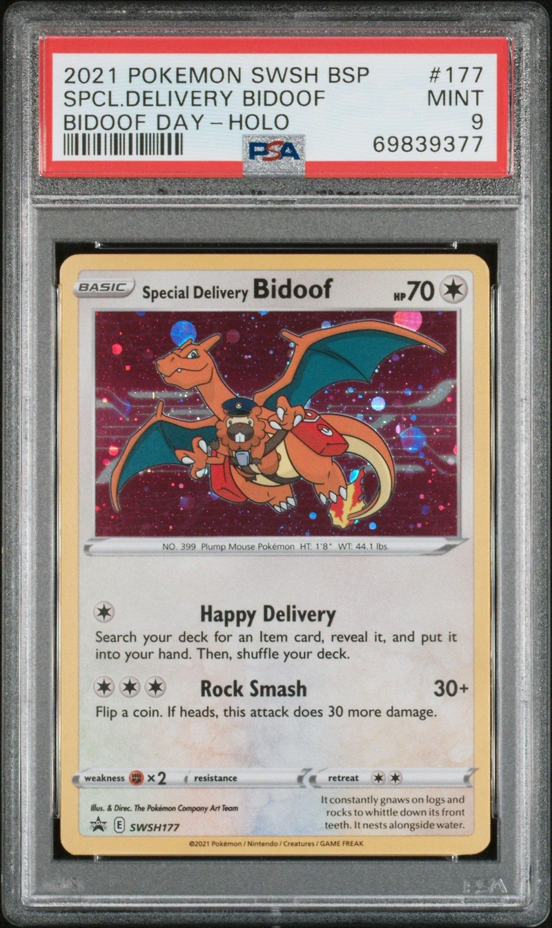 2021 Pokemon Swsh Black Star Promo 177 Special Delivery Bidoof-holo Bidoof Day PSA