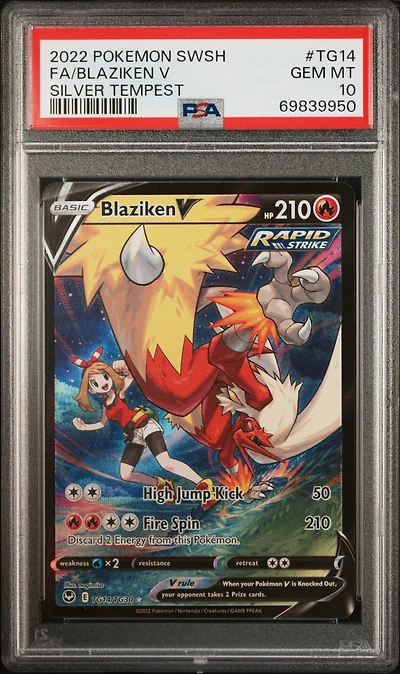 2022 Pokemon Sword & Shield Silver Tempest Tg14 Full Art/blaziken V PSA