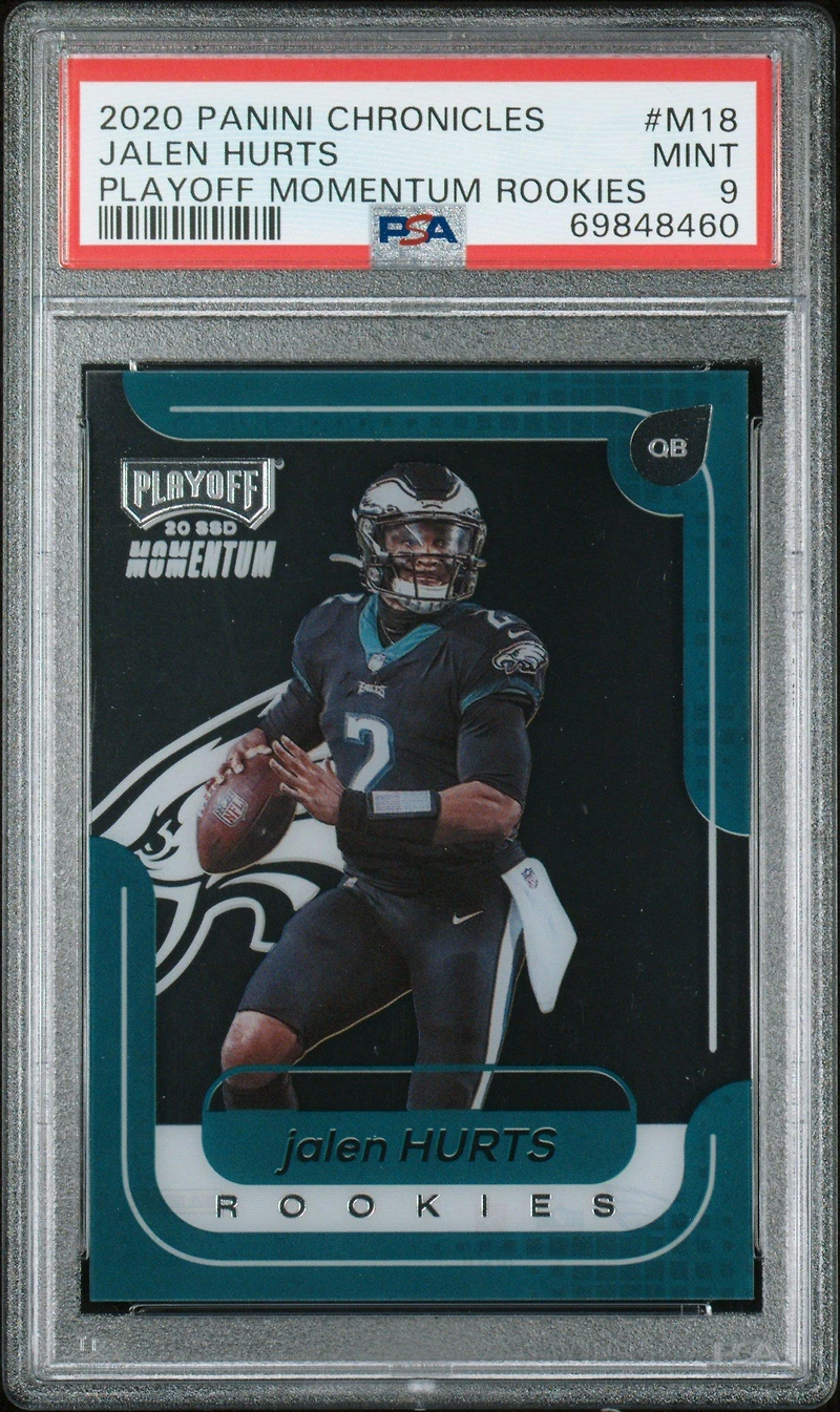 2020 Panini Chronicles Playoff Momentum Rookies M18 Jalen Hurts PSA 9
