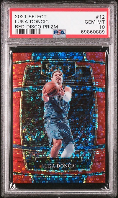 2021 Panini Select 12 Luka Doncic Red Disco Prizm PSA 10