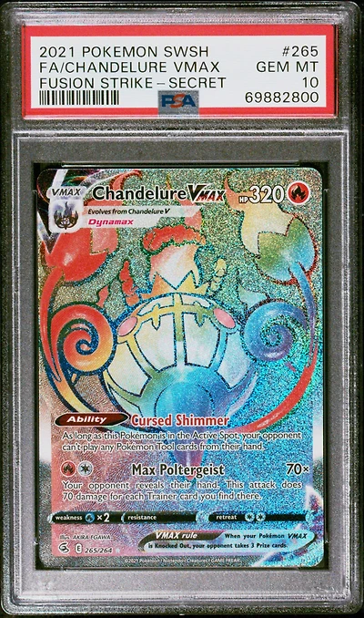 2021 Pokemon Sword & Shield Fusion Strike 265 Full Art/chandelure Vmax Secret PSA