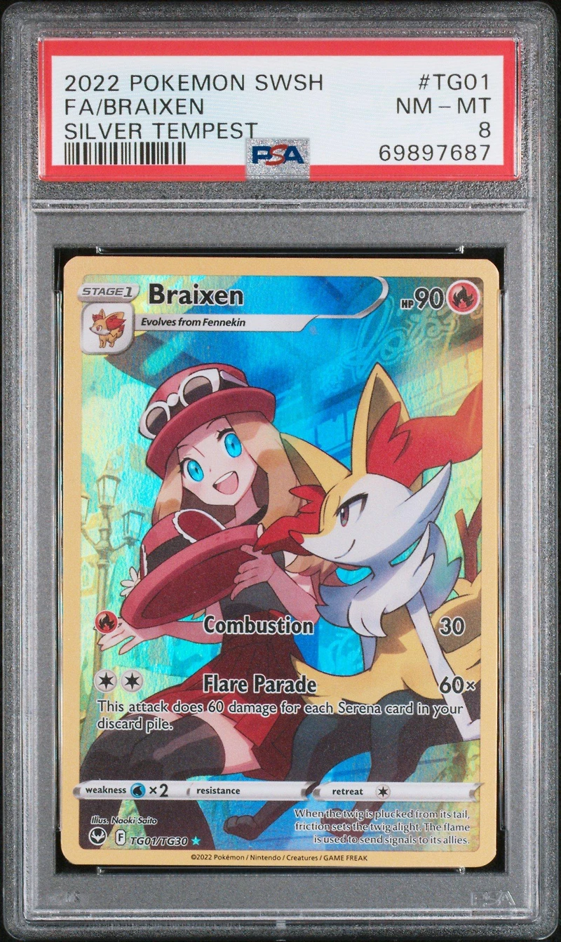 2022 Pokemon Sword & Shield Silver Tempest Tg01 Full Art/braixen PSA
