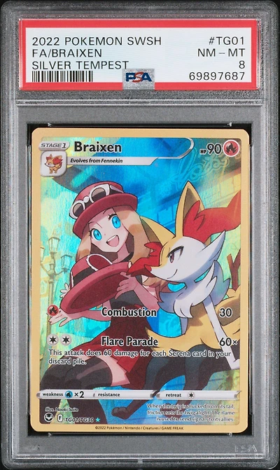 2022 Pokemon Sword & Shield Silver Tempest Tg01 Full Art/braixen PSA
