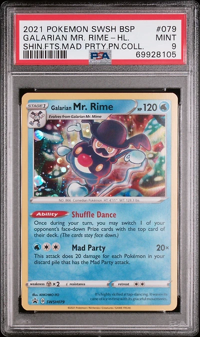 2021 Pokemon Swsh Black Star Promo 079 Galarian Mr. Rime-holo Shining Fates Mad Party Pin Collection PSA 9