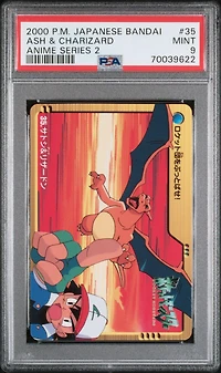 2000 Pokemon Japanese Bandai Anime Series 2 35 Ash & Charizard PSA 9