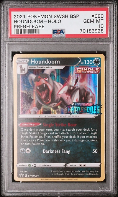 2021 Pokemon Swsh Black Star Promo 090 Houndoom-holo Prerelease PSA 10