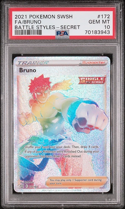 2021 Pokemon Sword & Shield Battle Styles 172 Full Art/bruno Secret PSA 10