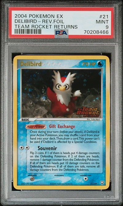 2004 Pokemon Ex Team Rocket Returns 21 Delibird-reverse Foil PSA 9