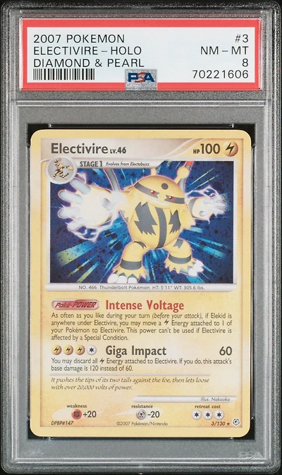 2007 Pokemon Diamond & Pearl 3 Electivire-holo PSA 8